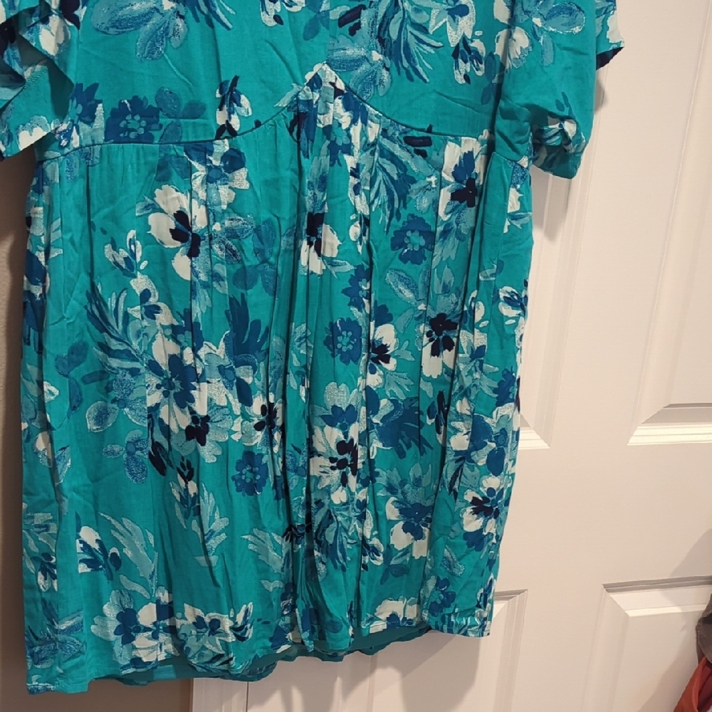Teal Floral V-Neck Dress - Picture 3 of 3